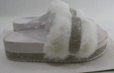 Sandalias BLANCAS PLATEADAS Slip On FURRY 2" PLATAFORMA MUJER Talla 11 Foto 1 de 4