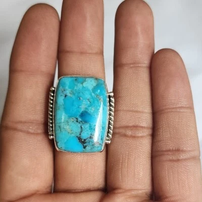 ANEL DE JOIAS DE PRATA ESTERLINA 925 PEDRA PRECIOSA NATURAL TURQUESA AMERICANA 3 A 12 - Imagem 1 de 4