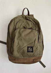 Vintage Eddie Bauer Khaki/ Green Canvas Backpack Leather Bottom Bag 19 x 13 - Picture 1 of 11