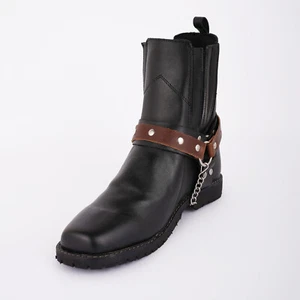 Motorcycle Brown Leather Silver Chain Rivets Boot Chain - Picture 1 of 1