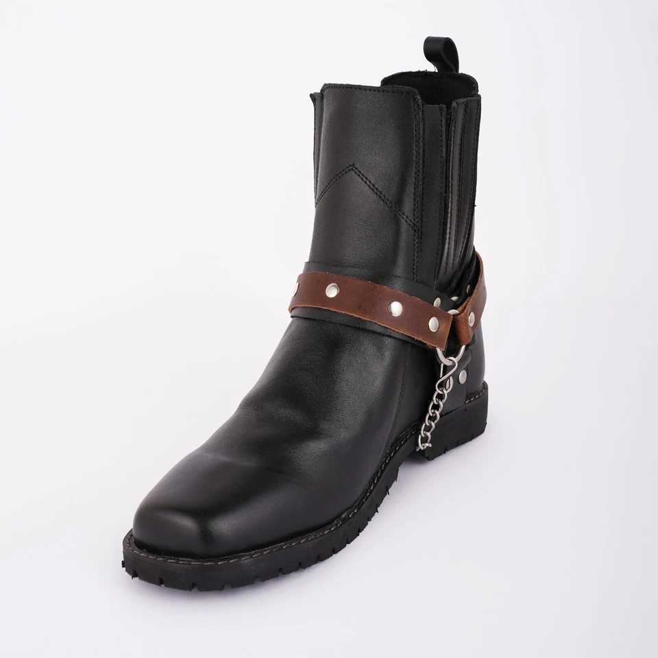 Motorrad Braun Leder Silber Kette Nieten Stiefelkette - Bild 1 von 1