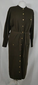 100% LAMMWOLLE Luxus Strickkleid Wollkleid Grün Khaki Gürtel Edel Größe 44/46 - Bild 1 von 17