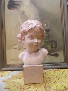 Old Bust Statue in Terracotta Young Girl Period 1950 Signed Bargas Henri - Picture 1 of 7
