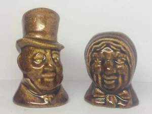 Salt & Pepper Shaker Vintage Man Woman Brown Busts Rustic Kitchen Home Decor - Picture 1 of 7