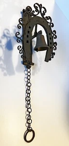 Antique Rustic Wrought Iron and Brass Farmhouse Door or Dinner Bell, Pull Chain - Picture 1 of 6