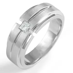 0.20 Ct Men's Princess Cut Wedding F Diamond VS1 Band Ring 14k Gold White 7.33mm - Picture 1 of 3