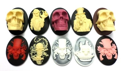 10 calaveras diferentes de 40x30 mm, Gun "n" Roses y camafeos de resina zombi cabinas de cabujón Foto 1 de 4