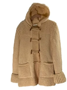 Vintage Falcarragh Wollpullover Medium Creme Cardigan Zopfmuster Fischer Kapuze - Bild 1 von 11