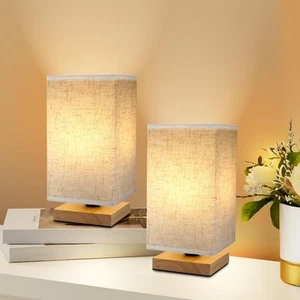Table Lamp, 2 Pack Small Bedside Lamp Minimalist Lamps with Rectangle Fabric - Picture 1 of 5