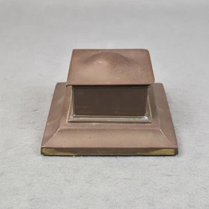 Antico calamaio coperchio incernierato ottone bronzo quadrato vintage inserto vetro rimovibile - Foto 1 di 12