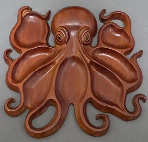 Vintage Oktopus geschnitzt Holz Essen oder Schmuck Tablett Dekor - Bild 1 von 3