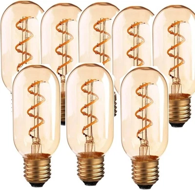 T45 E26 LED Spiral Filament Bulb 4W 2700K Warm White Amber Glass Non-Dimmable - Image 1 of 4