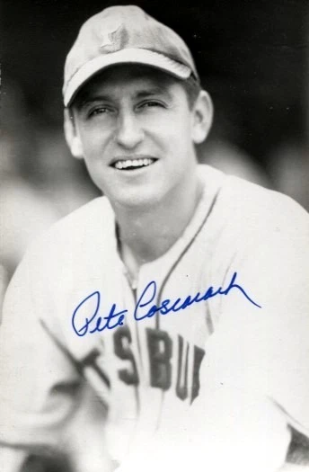 Pete Coscarart autographed vintage Pittsburgh Pirates Rowe postcard size photo - Image 1 of 1