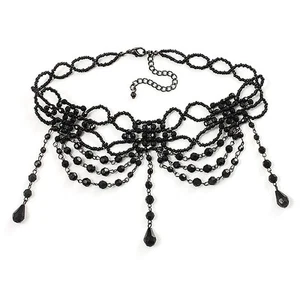 Chic Victorian/ Gothic/ Burlesque Black Bead Choker Necklace - Picture 1 of 4