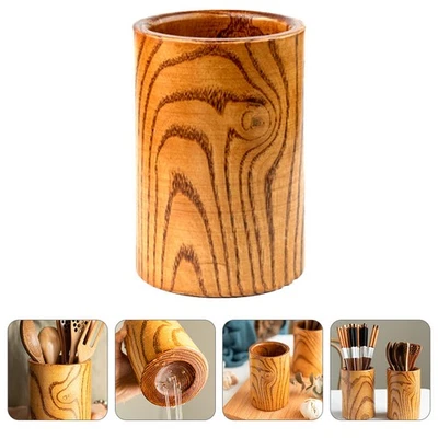 1Pc Wood Utensil Holder Creative Pen Container Kitchen Countertop Organizer - Image 1 of 4
