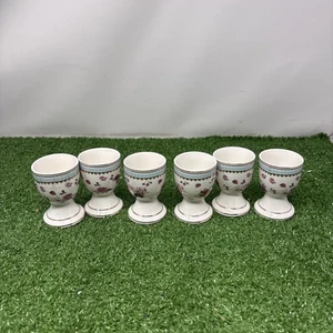 egg cup set of 6 Porcelain With Floral Pattern Gold Trim Blue With Roses - Picture 1 of 7