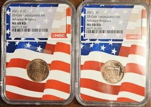 2025 P & D MS 68 RD 2 Coin Set ADVANCED RELEASE Lincoln Shield Cent Flag - Picture 1 of 2