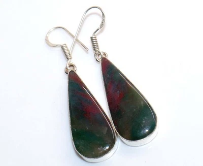 925 镀银大簇血石耳环珠宝首饰尺寸 2 GW — 第 1/3 张图片