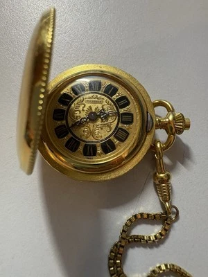Vintage Bucherer Gold Tone Quartz Watch Pendant On Amerik RG Box Chain TESTED - Image 1 of 4
