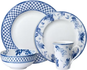 Mikasa Kiley Bone China 16 piece Dinnerware Set Service for 4 Blue and White - Picture 1 of 7