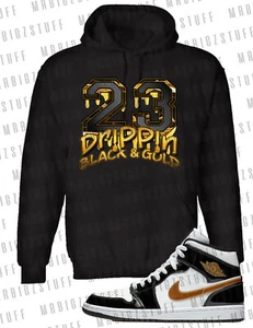 23 Graphic Drippin Black Gold Pull Over Hoodie To Match J1 Mid SE Sneaker Fleece - Picture 1 of 5