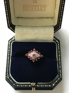 1991 Ruby Diamond Ring 9ct Gold Vintage Ruby Diamond Cluster Ring Size M - Picture 1 of 14