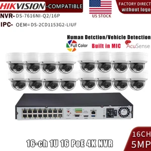 Hikvision 16CH 16PoE NVR DS-7616NI-Q2/16P IP Camera System 5MP CCTV MIC Kit Lot - Picture 1 of 21