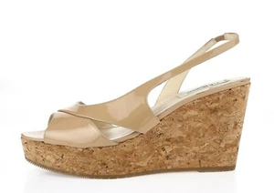 L.K. BENNETT Nude Lackleder Slingback Keilabsatz Sandalen Gr. 39,5 NEU! - Bild 1 von 6