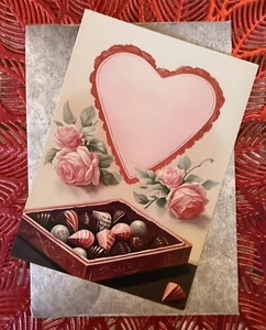 Vintage Inspired Valentine’s Day Heart Candy Pink Roses Greeting Card  #4784 - Picture 1 of 4