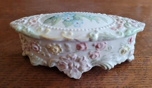 Vintage ovale Keramik Porzellan Blumenschmuck Boxr mit Deckel - KEINE MARKIERUNGEN - Bild 1 von 5