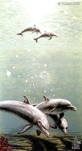 POSTER "Dolphins" Underwater Realism Psychedelic Spiritual Visionary Fantasy Art - Picture 1 of 1