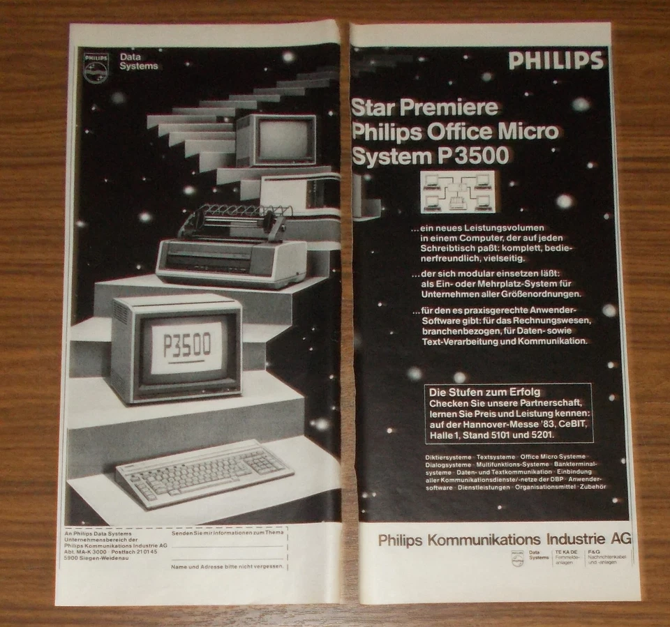 Seltene Werbung PHILIPS P3500 Office Micro System Computer Star Premiere 1983 - Image 1 of 1