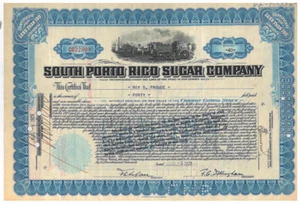 South Porto Rico Sugar Company 1929 Puerto Rico certificado de acciones - Imagen 1 de 1