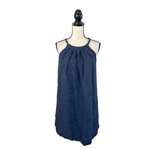 Ambra Womens Navy Blue Linen Sleeveless Tie Back Shift Dress Size Small - Picture 1 of 5