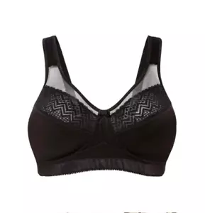 Black Wirefree Bra UK 42F no wires no padding supportive wide comfort straps - Picture 1 of 1