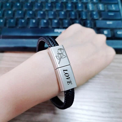 Customize Your Name Wedding Day Memories Bracelet Leather USB Flash Pen Drive - Image 1 of 4