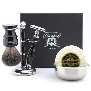 Haryali Shaving Set of 5 Synthetic Hair Brush Double Edge Razor Stand Bowl Soap - Picture 1 of 5