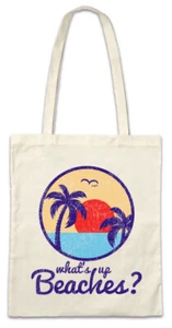 What's Up Beaches II Stofftasche Einkaufstasche Surfer Sea Beach Bar and Grill - Picture 1 of 1