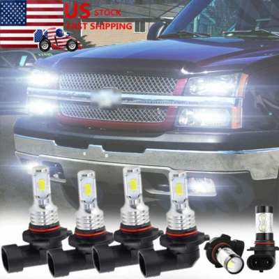 Combo de faros LED + faros antiniebla para Chevy Silverado 1500 2500 HD 2004-2006 Foto 1 de 4