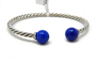 David Yurman 9mm Solari Bead Cuff Bracelet Lapis/Diamonds/Silver NWT - Picture 1 of 7