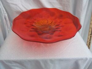 Viking Glass Pulled bubble, Persimmon, Large bowl, rondel, platter footed. glows
