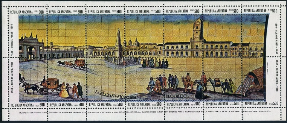 Argentina 1271 sheet, MNH. Mi 1442-1455 Bl.26. Buenos Aires-400. Horse coaches. - Image 1 of 1
