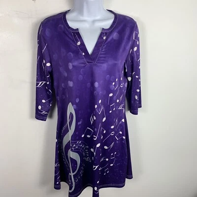 Vestido de mujer Azaliea Firminana talla S púrpura blanco notas musicales cuello en V manga larga Foto 1 de 4