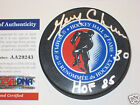 GERRY CHEEVERS (Bruins) Signed Hall of Fame LOGO Puck w/ PSA COA & Inscription