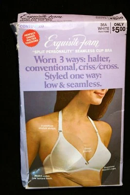 36A VTG 70s NOS BRA 3-Way HALTER Plunge Stretch BONED Exquisite Form P3260 36 A - Image 1 of 4
