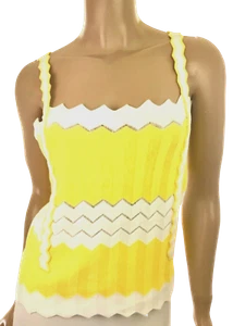 Edun Yellow & White Knit Herringbone 100% Cotton Top Size M Spaghetti Straps - Picture 1 of 6