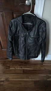 GUESS Men's Faux-Leather Moto Jacket Black Size M In Excellent Condition - Picture 1 of 4