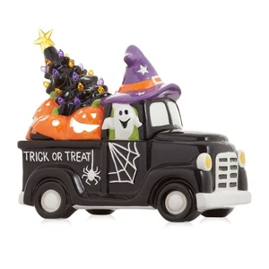 Pre-Lit Ceramic Halloween Truck with Pumpkin Hand-Painted Tabletop Decor - Picture 1 of 1