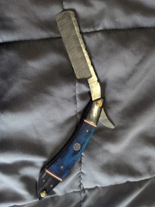 Damascus Steel Barber Straight Razor Shaving Blade Wood Handle w/ Leather Case - Picture 1 of 2
