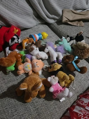 Lot of 19 different Stuffed Animal Minis...Beanie Baby..Care Bears Ect - Image 1 of 4